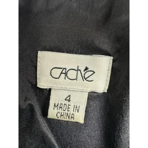 Vintage 90s Y2K Cache Black Satin Bustier Mini Dress Size 4 Small LBD Minimalism - Picture 5 of 12